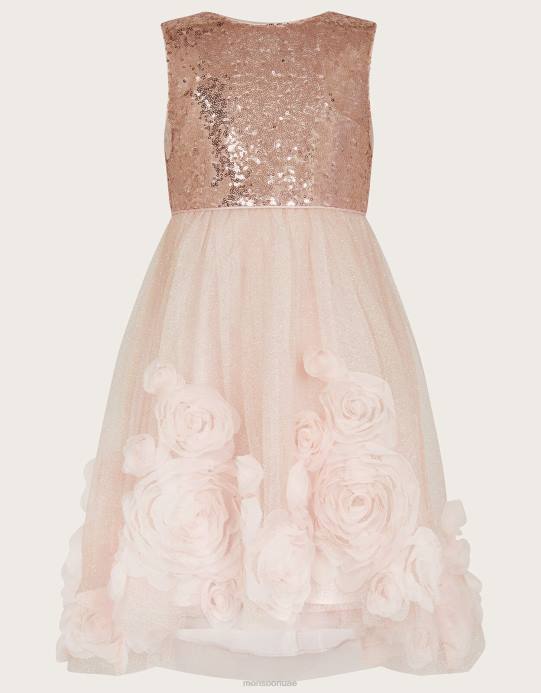 Monsoon بنت فستان ارابيلا 3D الورود D68H1665 ملابس الوردي (الوردي الداكن)