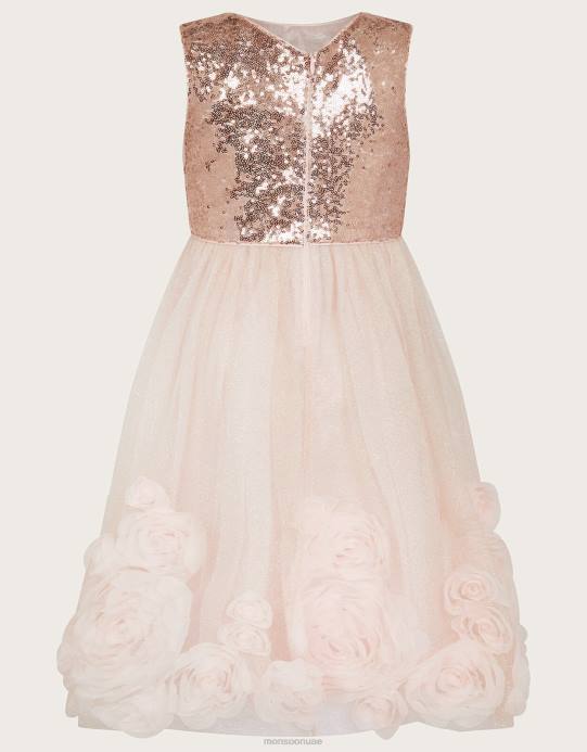 Monsoon بنت فستان ارابيلا 3D الورود D68H1665 ملابس الوردي (الوردي الداكن)