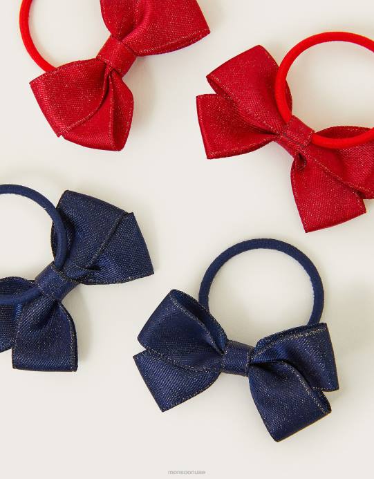 Monsoon بنت ربطات شعر على شكل فيونكة مدرسية صغيرة، 4 عبوات D68H2467 ملحق رشيقة