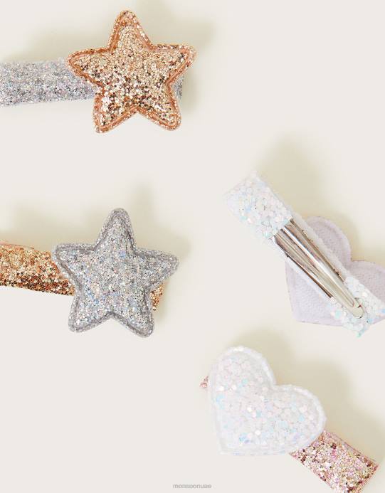 Monsoon بنت مشابك شعر لامعة مختلطة، 4 قطع D68H2490 ملحق أنيق