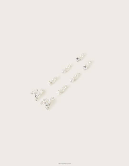 Monsoon بنت أقراط مشبكية لوصيفة العروس، 4 قطع D68H2745 ملحق أنيق