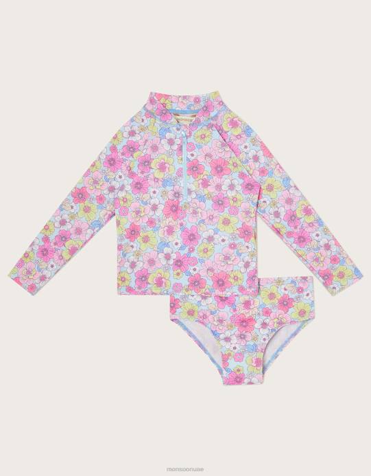 Monsoon أطفال ملابس سباحة بيبي ريترو مكونة من قطعتين مع حماية من الأشعة فوق البنفسجية 50+ D68H2133 ملابس أزرق