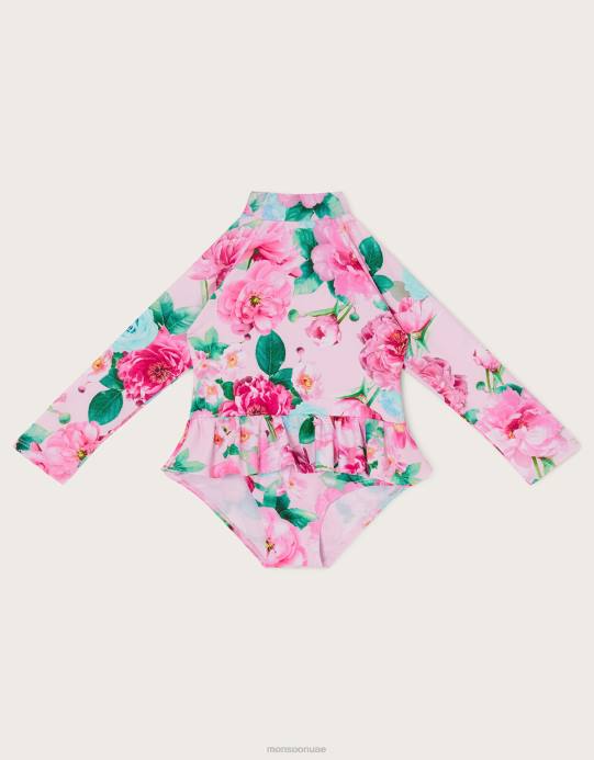 Monsoon أطفال ملابس سباحة للأطفال بتنورة زهرية مع حماية من الأشعة فوق البنفسجية 50+ D68H2151 ملابس الوردي (الوردي الشاحب)