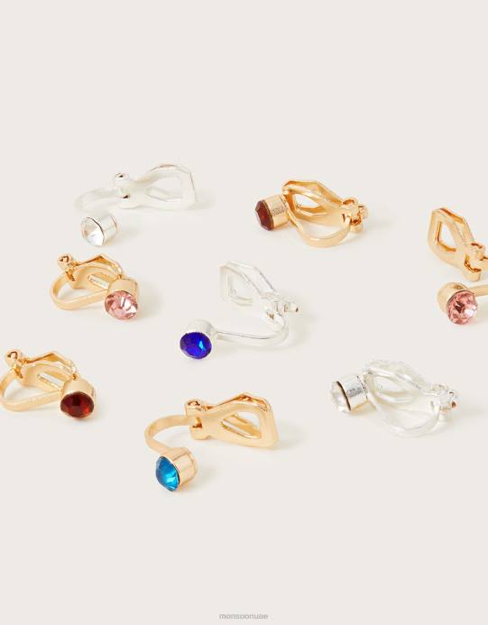 Monsoon بنت أقراط مجوهرات بمشبك - 5 قطع D68H1623 ملحق أنيق