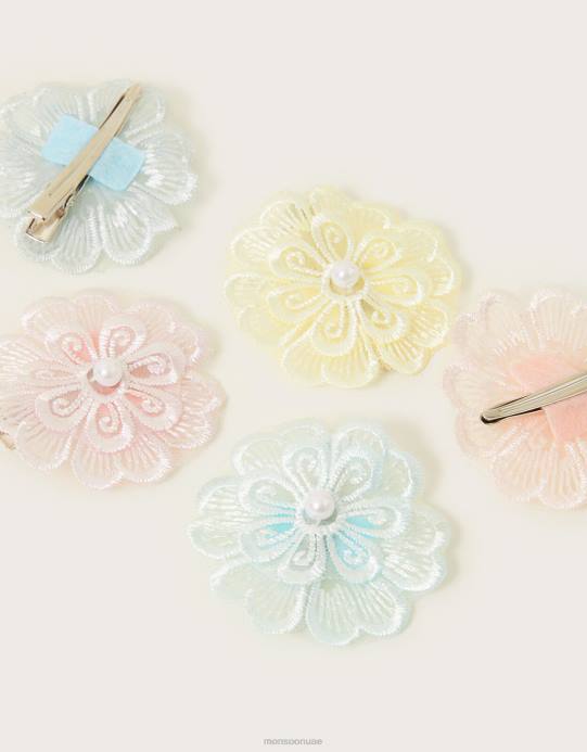 Monsoon بنت مشابك شعر على شكل زهرة دانتيل، 5 قطع D68H2574 ملحق رشيقة