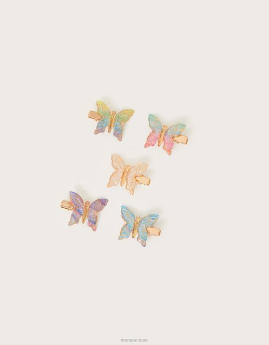 Monsoon بنت مشابك فراشة قوس قزح، 5 قطع D68H2584 ملحق أنيق