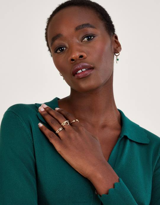 Monsoon نحيف حلقات تكديس القمر المتلألئة، 6 قطع D68H1308 ملحق ذهب