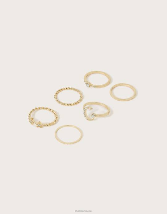 Monsoon نحيف حلقات تكديس القمر المتلألئة، 6 قطع D68H1308 ملحق ذهب