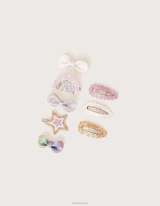 Monsoon بنت مشابك شعر لامعة مبتكرة، 8 قطع D68H2462 ملحق حار