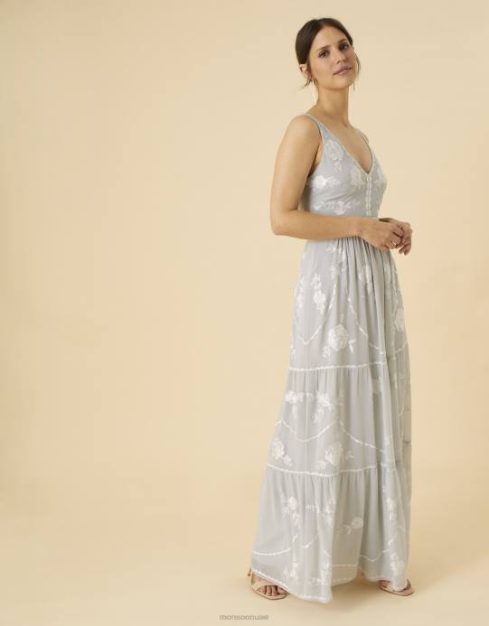 Monsoon نحيف فستان ماكسي مزين من Alexis D68H776 ملابس فضة