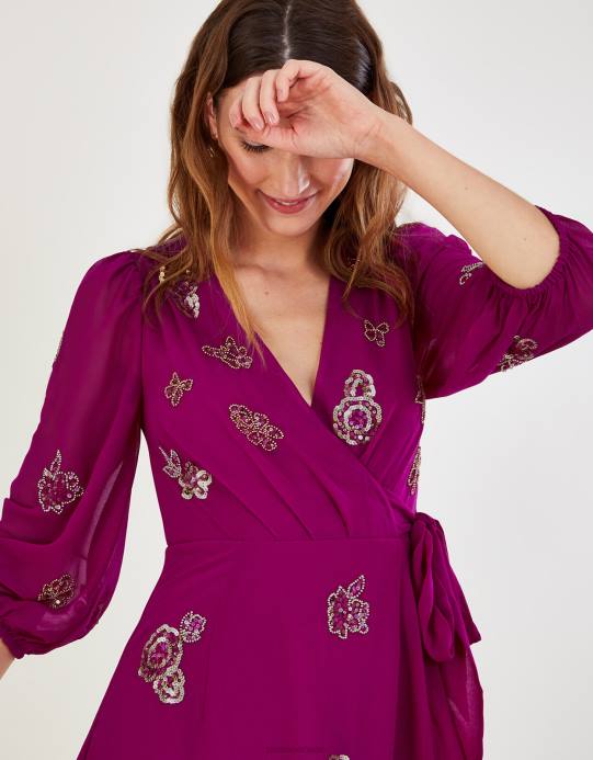 Monsoon نحيف فستان Ava مزين بالبوليستر المعاد تدويره D68H1064 ملابس لون القرنفل