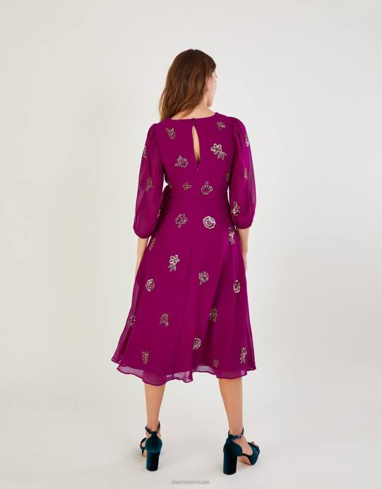 Monsoon نحيف فستان Ava مزين بالبوليستر المعاد تدويره D68H1064 ملابس لون القرنفل