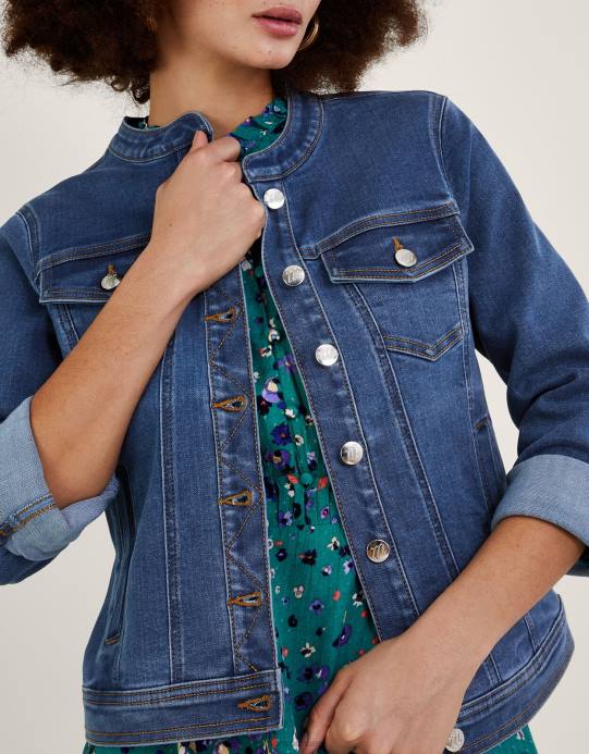 Monsoon نحيف سترة من الدنيم بدون ياقة من Cassey مصنوعة من القطن المستدام D68H721 ملابس الأزرق (الدنيم الأزرق)