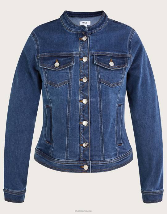 Monsoon نحيف سترة من الدنيم بدون ياقة من Cassey مصنوعة من القطن المستدام D68H721 ملابس الأزرق (الدنيم الأزرق)