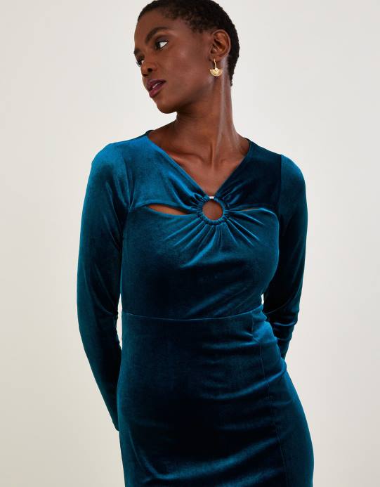 Monsoon نحيف فستان مخملي من Cece مصنوع من البوليستر المعاد تدويره D68H615 ملابس بط نهري صغير