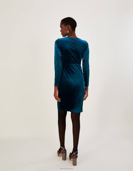 Monsoon نحيف فستان مخملي من Cece مصنوع من البوليستر المعاد تدويره D68H615 ملابس بط نهري صغير