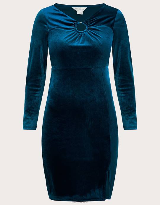 Monsoon نحيف فستان مخملي من Cece مصنوع من البوليستر المعاد تدويره D68H615 ملابس بط نهري صغير