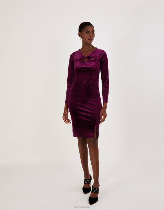 Monsoon نحيف فستان مخملي من Cece مصنوع من البوليستر المعاد تدويره D68H899 ملابس أحمر