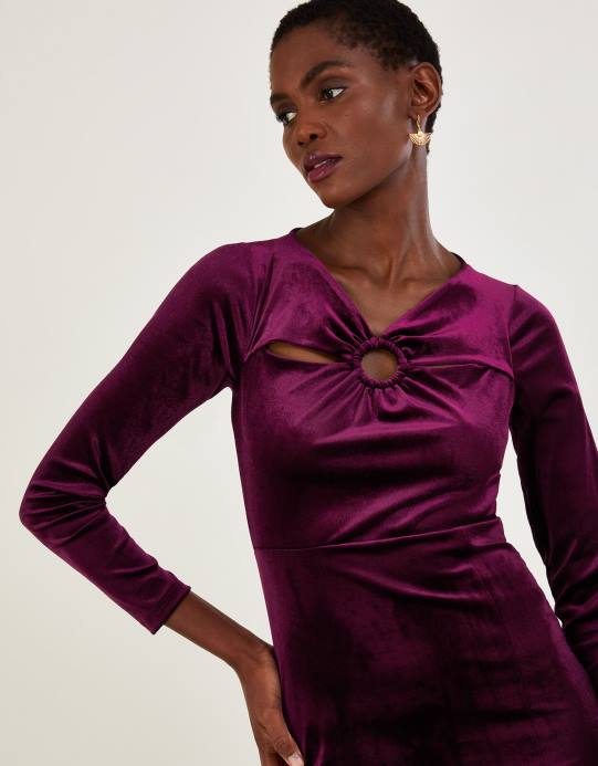 Monsoon نحيف فستان مخملي من Cece مصنوع من البوليستر المعاد تدويره D68H899 ملابس أحمر