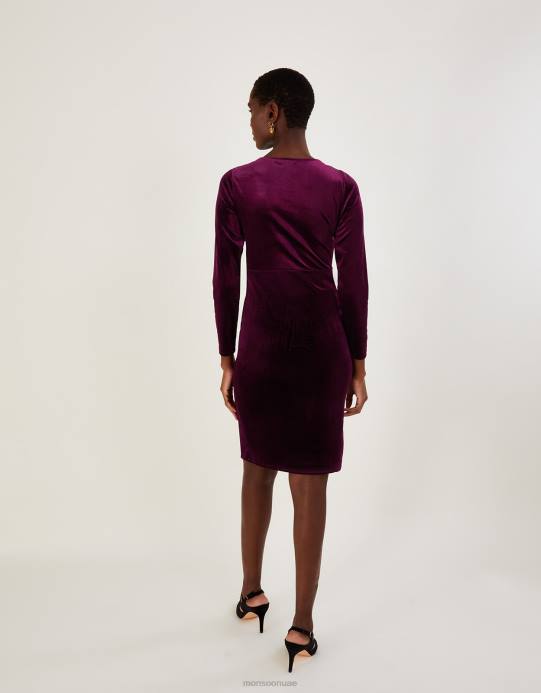 Monsoon نحيف فستان مخملي من Cece مصنوع من البوليستر المعاد تدويره D68H899 ملابس أحمر