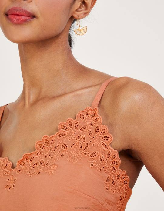 Monsoon نحيف بياتريس Cutwork كامي الأعلى D68H331 ملابس البرتقالي
