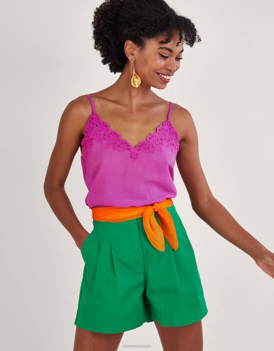 Monsoon نحيف بياتريس Cutwork كامي الأعلى D68H353 ملابس لون القرنفل