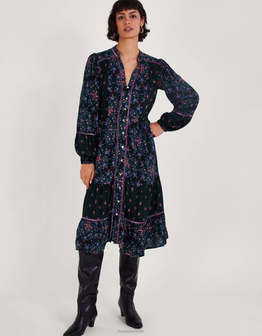 Monsoon نحيف فستان مزين بالمخمل D68H1 ملابس أسود