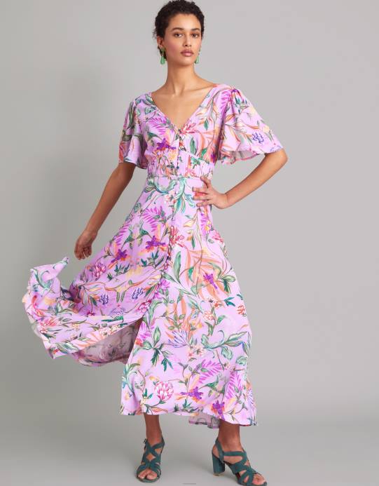 Monsoon نحيف فستان كاليبسو ميدي بطبعات من الفيسكوز المستدام D68H1001 ملابس الأرجواني (أرجواني)