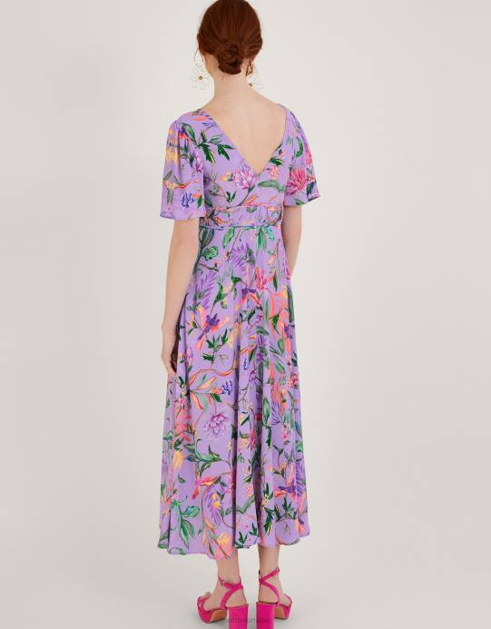 Monsoon نحيف فستان كاليبسو ميدي بطبعات من الفيسكوز المستدام D68H1001 ملابس الأرجواني (أرجواني)