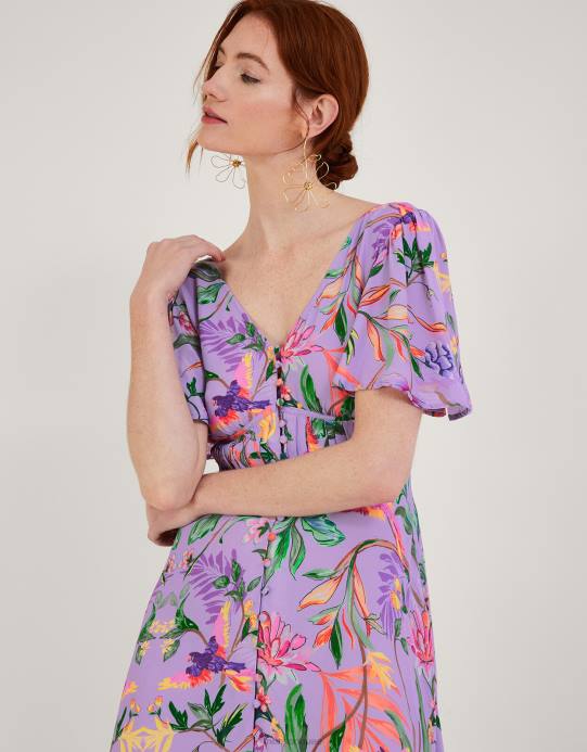 Monsoon نحيف فستان كاليبسو ميدي بطبعات من الفيسكوز المستدام D68H1001 ملابس الأرجواني (أرجواني)