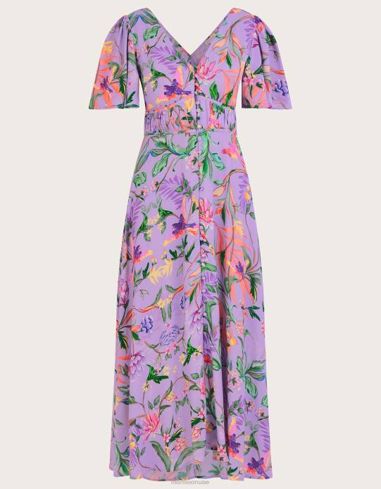 Monsoon نحيف فستان كاليبسو ميدي بطبعات من الفيسكوز المستدام D68H1001 ملابس الأرجواني (أرجواني)