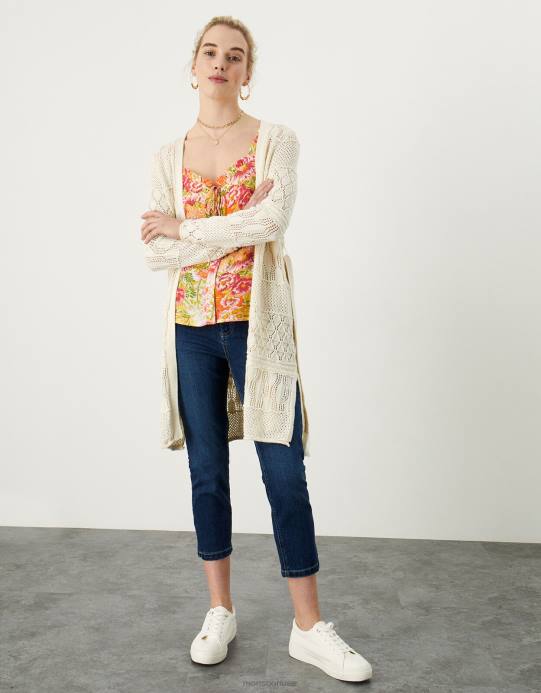 Monsoon نحيف غرزة الكروشيه سترة طويلة D68H1003 ملابس عاج