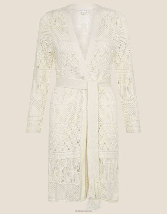 Monsoon نحيف غرزة الكروشيه سترة طويلة D68H1003 ملابس عاج