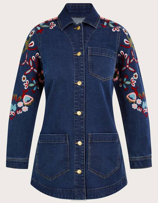 Monsoon نحيف سترة جينز طويلة مطرزة من ميندي D68H1004 ملابس الأزرق (الدنيم الأزرق)