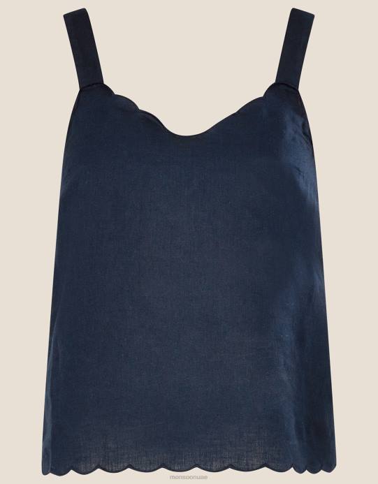 Monsoon نحيف سكالوب قميص كامي عادي في مزيج الكتان D68H1006 ملابس الأزرق الداكن)