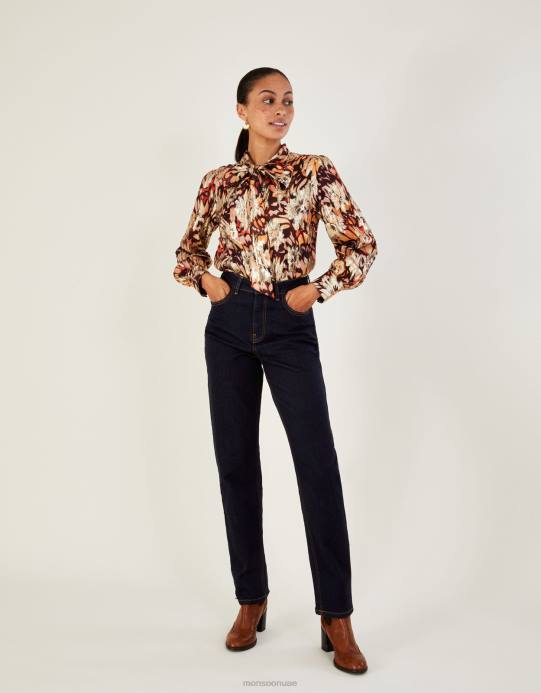 Monsoon نحيف جينز مستقيم الارتفاع من الدنيم مصنوع من القطن المستدام D68H1007 ملابس الأزرق (نيلي)