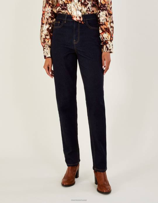 Monsoon نحيف جينز مستقيم الارتفاع من الدنيم مصنوع من القطن المستدام D68H1007 ملابس الأزرق (نيلي)