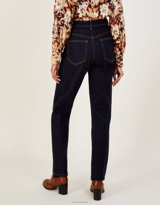 Monsoon نحيف جينز مستقيم الارتفاع من الدنيم مصنوع من القطن المستدام D68H1007 ملابس الأزرق (نيلي)