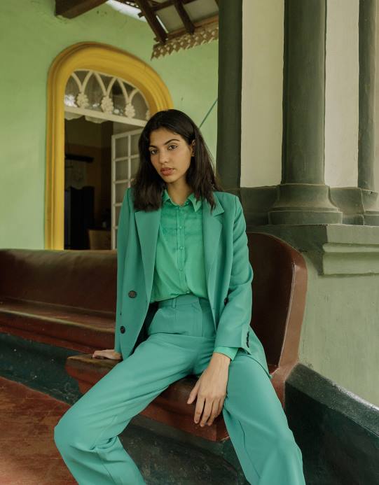 Monsoon نحيف سترة مادلين مزدوجة الصدر D68H1009 ملابس أخضر