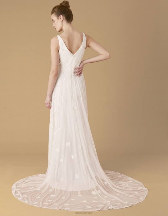 Monsoon نحيف كيت فستان الزفاف الأزهار مطرز D68H1010 ملابس عاج