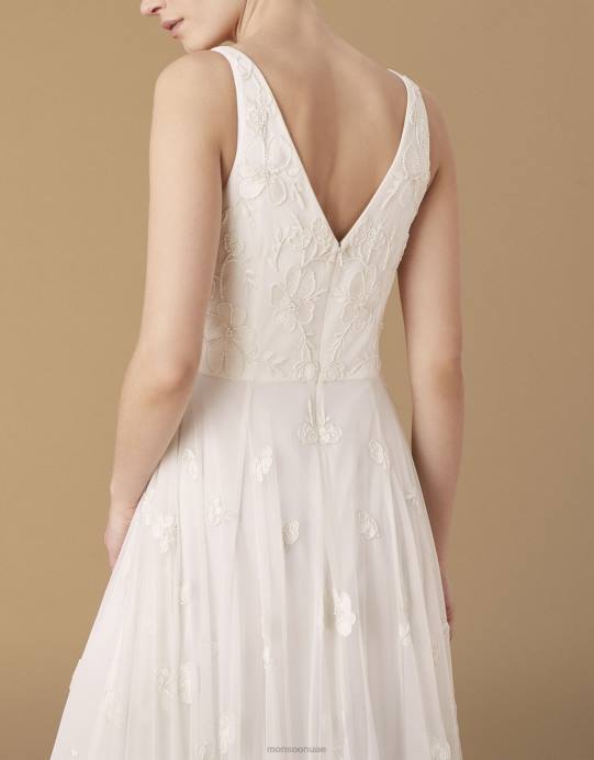 Monsoon نحيف كيت فستان الزفاف الأزهار مطرز D68H1010 ملابس عاج