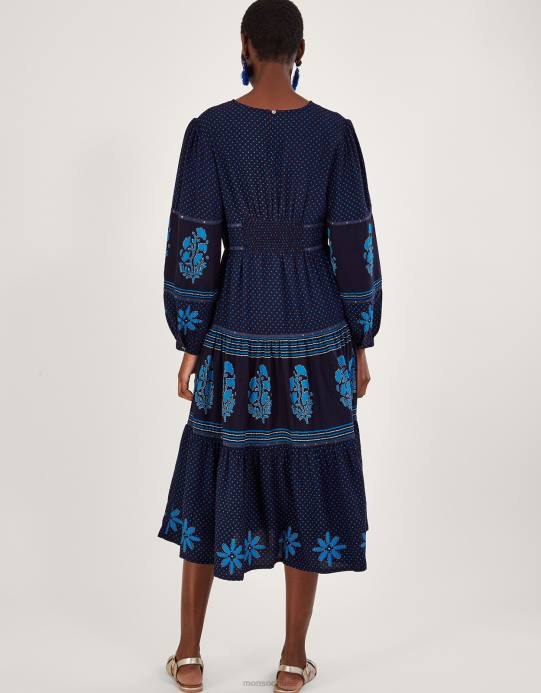 Monsoon نحيف فستان ماكسي بطبعة بتلات البتلات D68H1017 ملابس أزرق