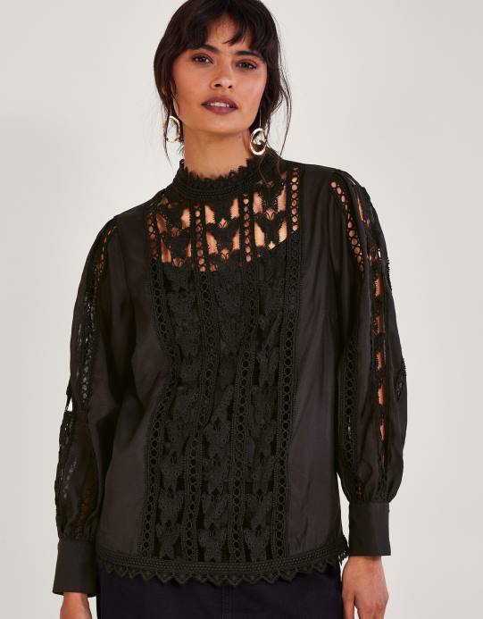 Monsoon نحيف بلوزة لولا الفراشة D68H101 ملابس أسود