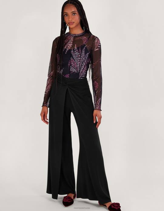 Monsoon نحيف التفاف السراويل D68H102 ملابس أسود