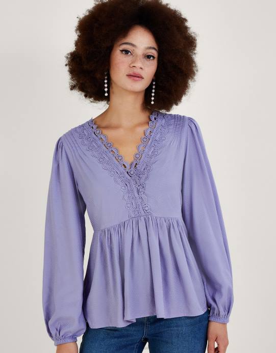 Monsoon نحيف بلوزة لوسي دانتيل سادة في لينزينج إيكوفيرو D68H1021 ملابس الأرجواني (أرجواني)