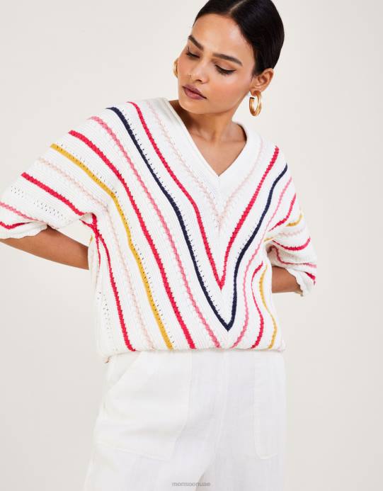 Monsoon نحيف سترة شيفرون مخططة من القطن المستدام D68H1023 ملابس عاج