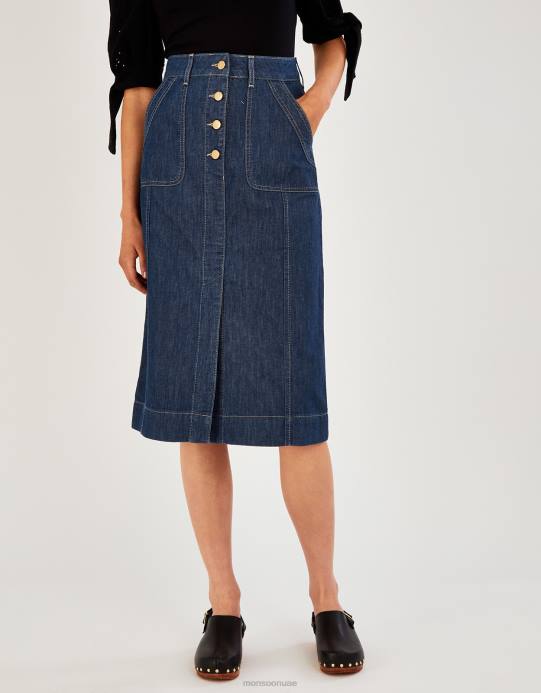 Monsoon نحيف تنورة بأزرار من الدينيم مصنوعة من القطن العضوي D68H1025 ملابس الأزرق (الدنيم الأزرق)