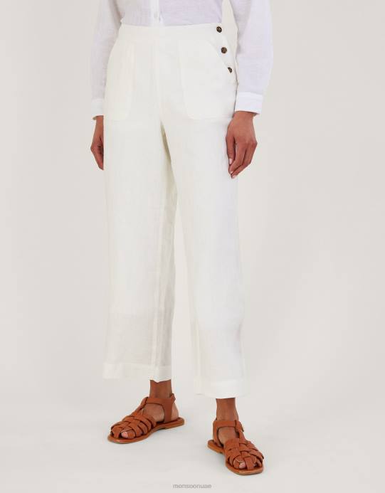 Monsoon نحيف بنطلون كتان سهل الارتداء D68H1027 ملابس أبيض