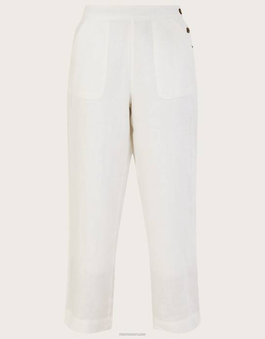 Monsoon نحيف بنطلون كتان سهل الارتداء D68H1027 ملابس أبيض