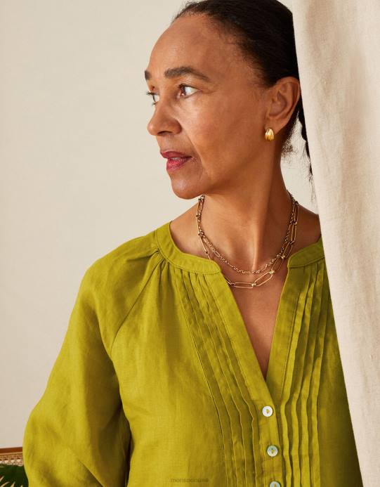 Monsoon نحيف بلوزة من الكتان D68H1028 ملابس الأخضر (شارتروز)